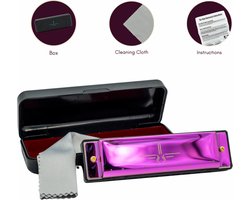 Mondharmonica C voor Volwassenen en Kinderen - Instructieblad - Metallic Purple Blues Harp