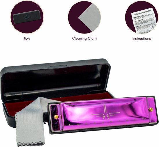 Mondharmonica C voor Volwassenen en Kinderen - Instructieblad - Metallic Purple Blues Harp