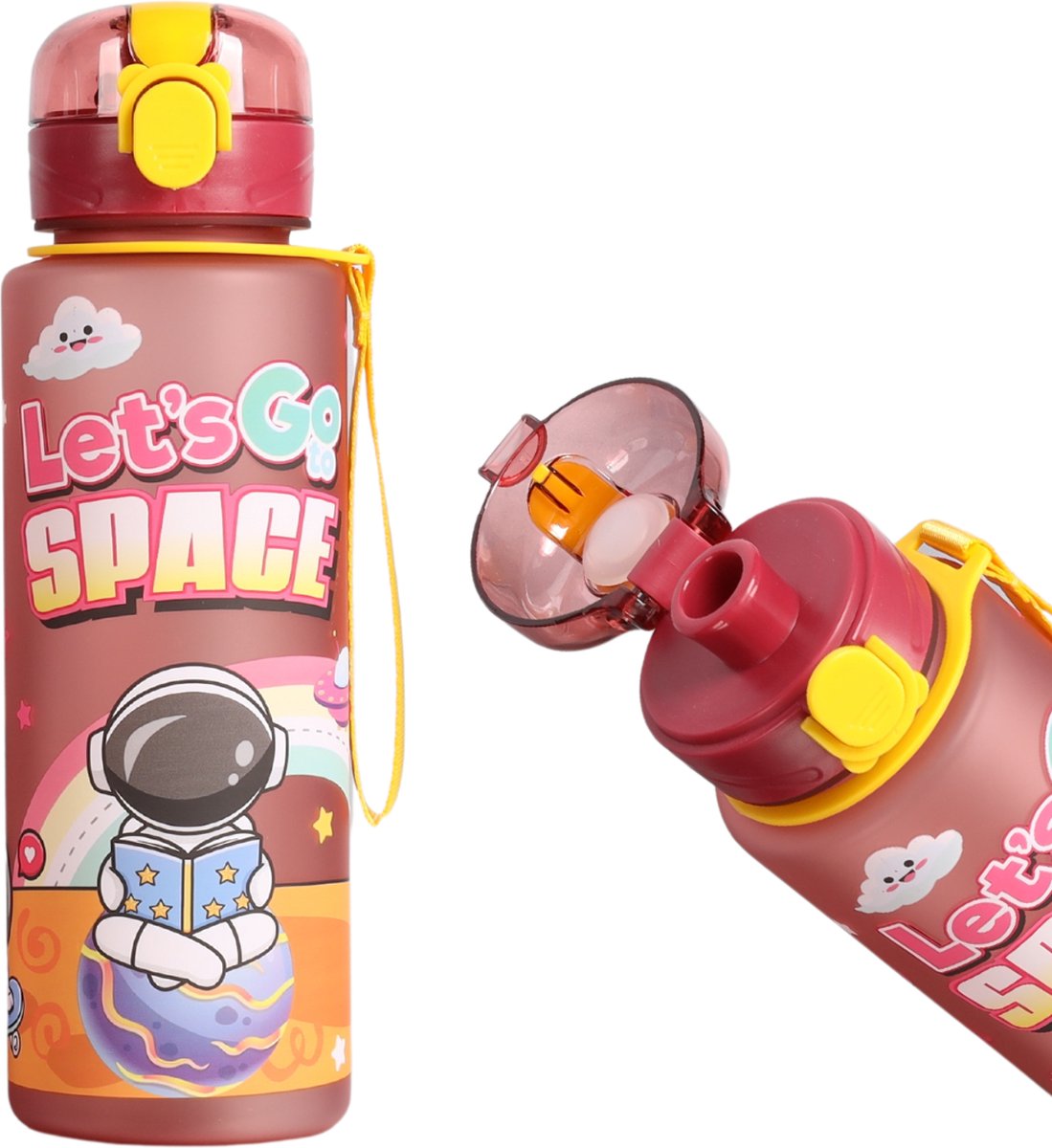 Pulver® -Schoolbeker en drinkfles voor kinderen met rietje in 700 ml - lekvrij – Kinder drinkfles – Kindvriendelijke dop – Ruimte & avontuur - Rood
