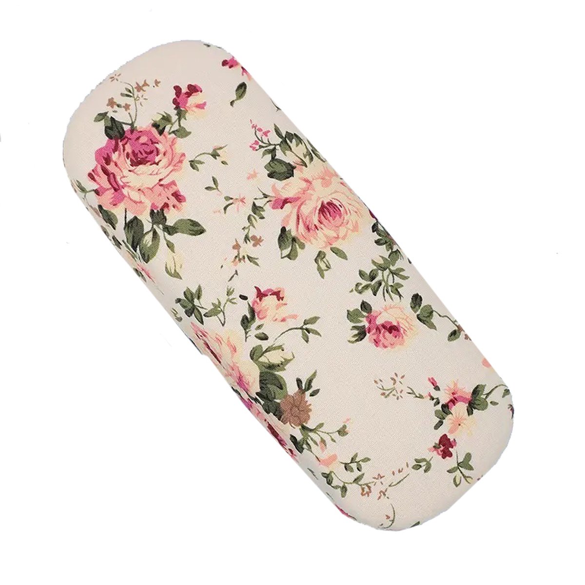 Brillenkoker crème met een motief van grote bloemen