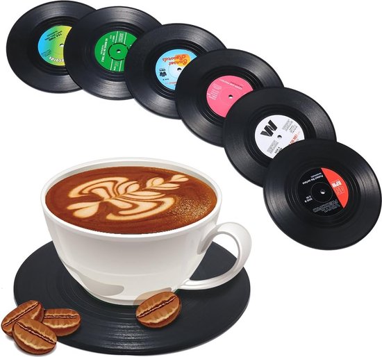Lot de 6 Sous-verres de verre ronds antidérapants en silicone pour disques vinyles. Convient pour la protection du bureau et Sous-verres d'endommager les meubles.