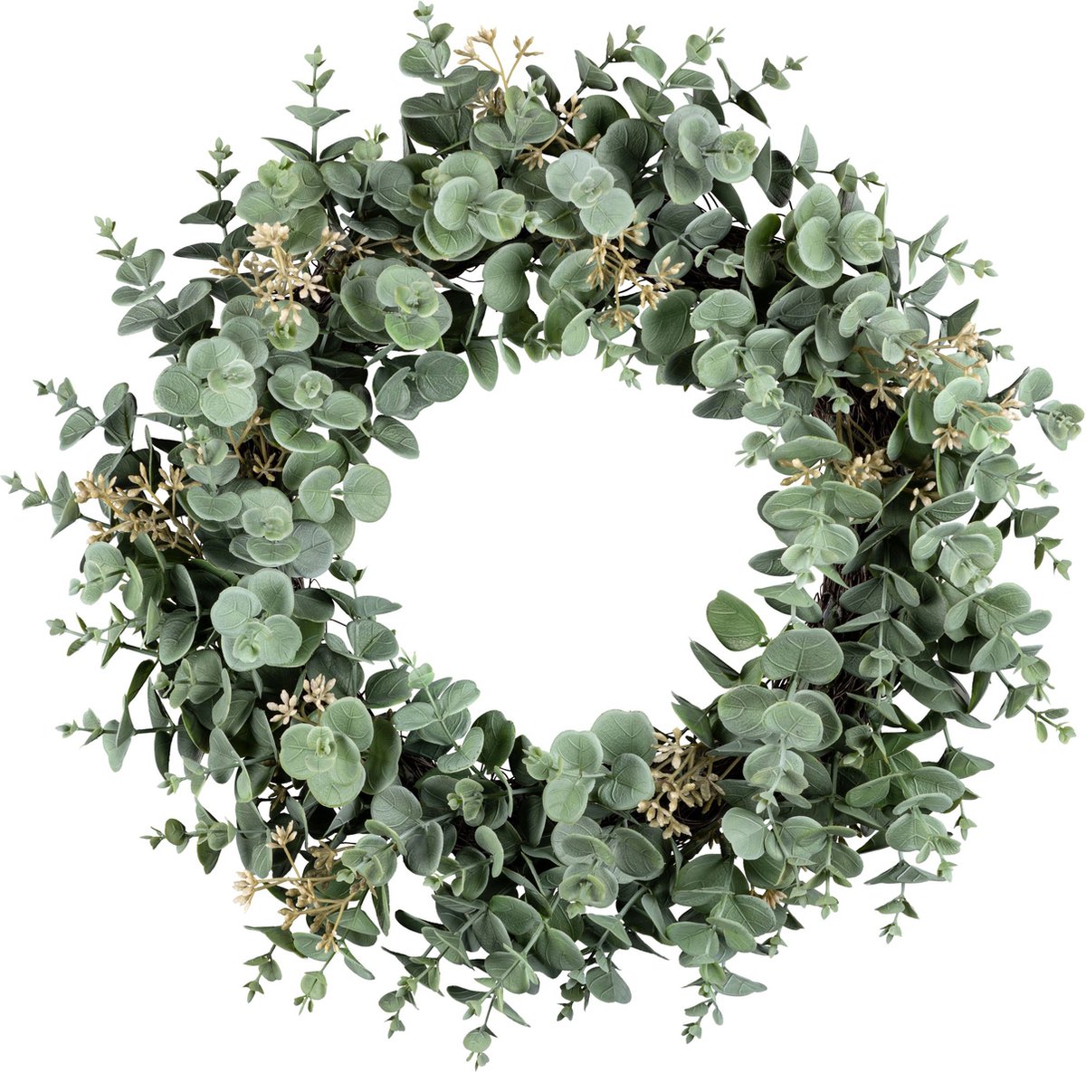 Flourify Eucalyptus kranshangplant: Kunstplanten - kunstplant - hangplant kunstplanten - hangplant voor binnen - kunstbloemen - kunstplanten voor binnen - kunst hangplant - nep planten – Grijs/groen