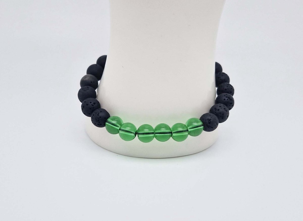 Handgemaakte "Armband Vulkanische" natuurstenen armband “Lava Donker -Groene kwartz ” - 8 mm diameter van de korrel- Diameter armband 20 cm - Een mooi cadeau voor familie en vrienden