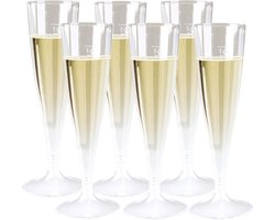 Goldplast champagneglas - 24stuks - met losse voet - 100ml - transparant - herbruikbaar - Kunststof