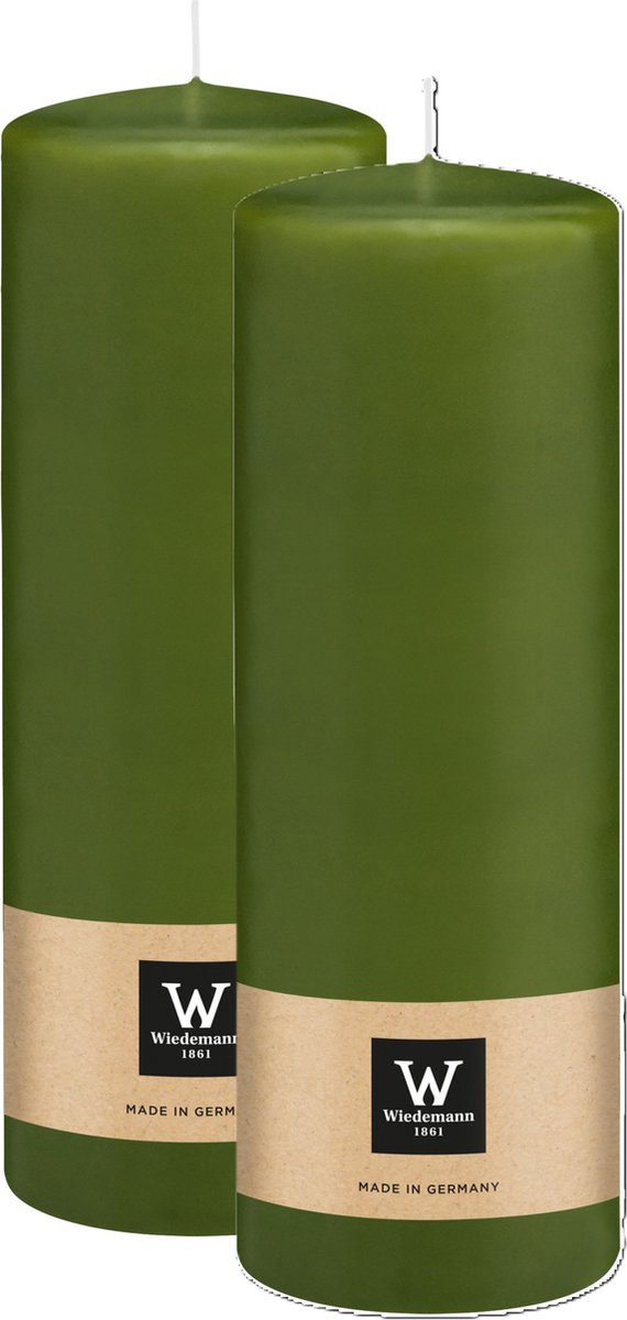 Wiedemann Cilinderkaars/stompkaars - 2x - olijfgroen - 20 x 7 cm - 103 branduren - zuilkaarsen Olijf groen
