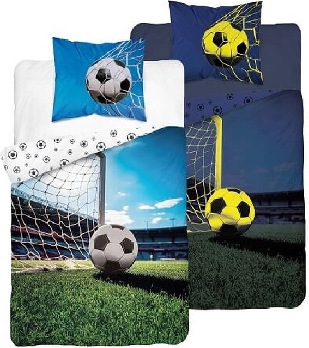 Glow in the dark dekbedovertrek Voetbal goal - katoen - eenpersoons - 140x200 + 70x80 cm