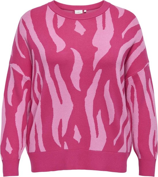ONLY CARMAKOMA CARMONTANA LS JQ LOOSE O-NECK KNT Dames Trui - Pink Yarrow Fuchsia Pink
