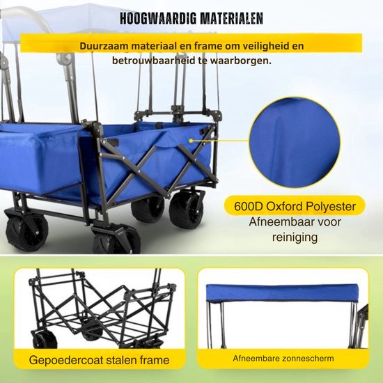 Blauwe Opvouwbare Bolderkar - 220L - Met Duw- en Trekstang - Kindertransport van Merkloos — afbeelding 5