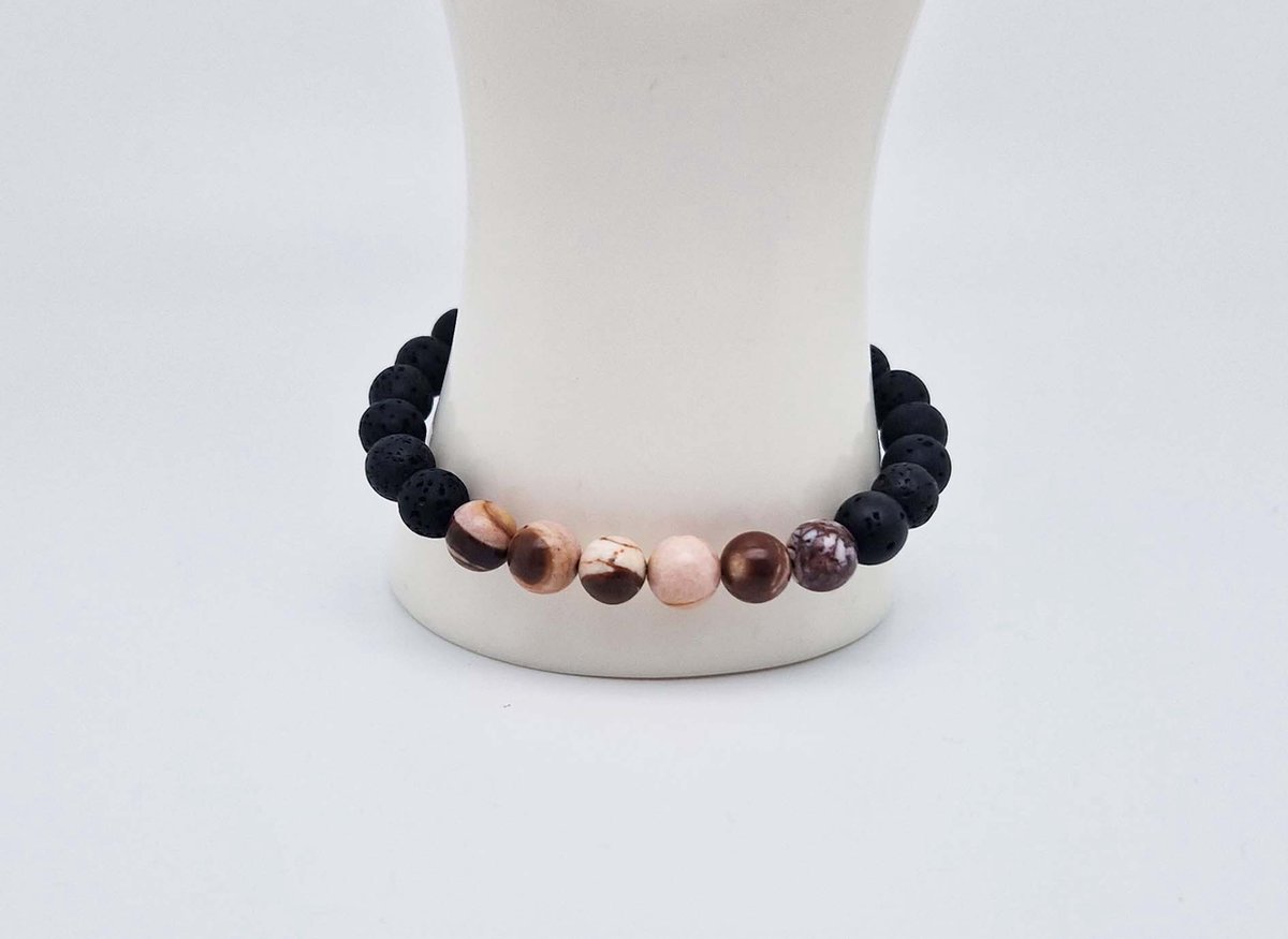 Handgemaakte "Armband Vulkanische" natuurstenen armband “Lava Donker -Australia zebra jasper ” - 8 mm diameter van de korrel- Diameter armband 20 cm - Een mooi cadeau voor familie en vrienden
