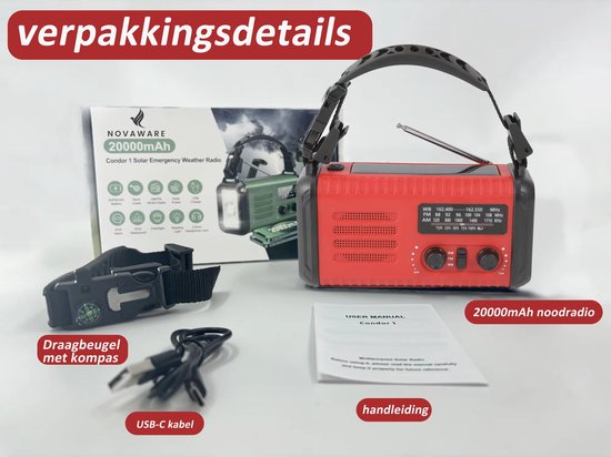Ailgely Nood-zonne-radio, op zonne-energie aangedreven handslinger, nood-FM/ AM/NOAA-radio met 3 LED-zaklamp en 1000 mAh powerbank voor smartphones, voor wandelen, kamperen, outdoor, noodgevallen Ailgely Nood-zonne-radio, op zonne-energie aangedreven handslinger, nood-FM/ AM/NOAA-radio met 3 LED-zaklamp en 1000 mAh powerbank voor smartphones, voor wandelen, kamperen, outdoor, noodgevallen