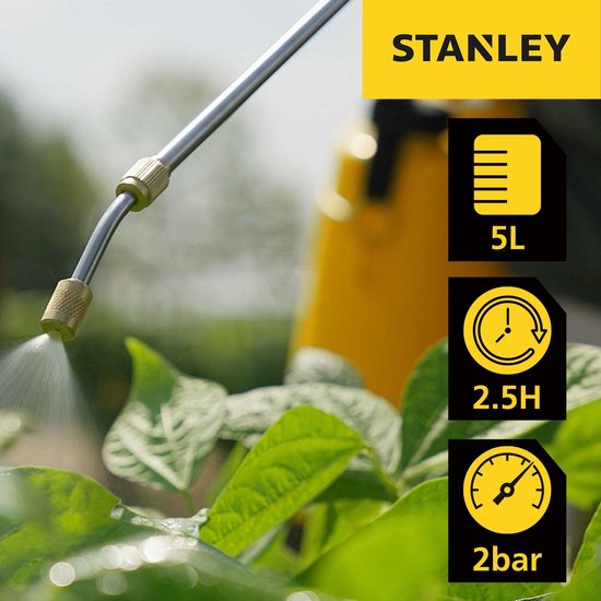 Stanley Druksproeier 5 L, drukspuit, sproeier tuin, elektrisch, heroplaadbare batterij lithium, telescopische lans, regelbare sproeikop, autonomie 2.5 h, max. 2 bar, 0.33 L/minuut, geel/zwart van Merkloos	 — afbeelding 3
