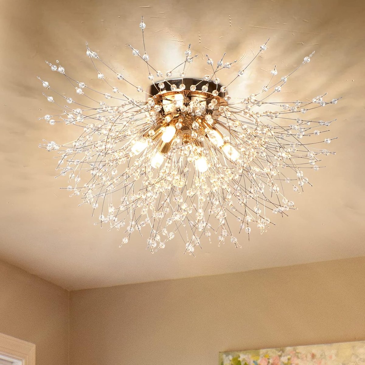Luxe Kristal Plafondlamp - Paardebloem - Kroonluchter - Crystal Led Lamp - Goud - 50 cm - Moderne lamp - Plafondlamp - Plafoniere - G9 Fitting