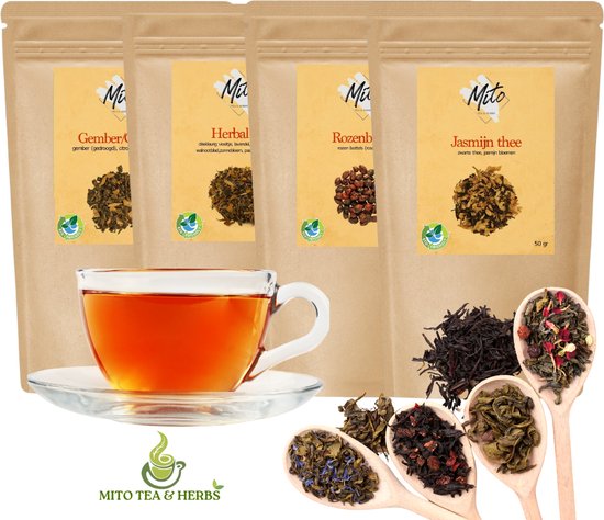 Mito Tea - Losse Thee - Deluxe Theepakket - Proefpakket Met 4 Verschillende Losse Thee * Special Taste * 4X 25 Gram - Random - Voorzien Van De Beste Ingrediënten