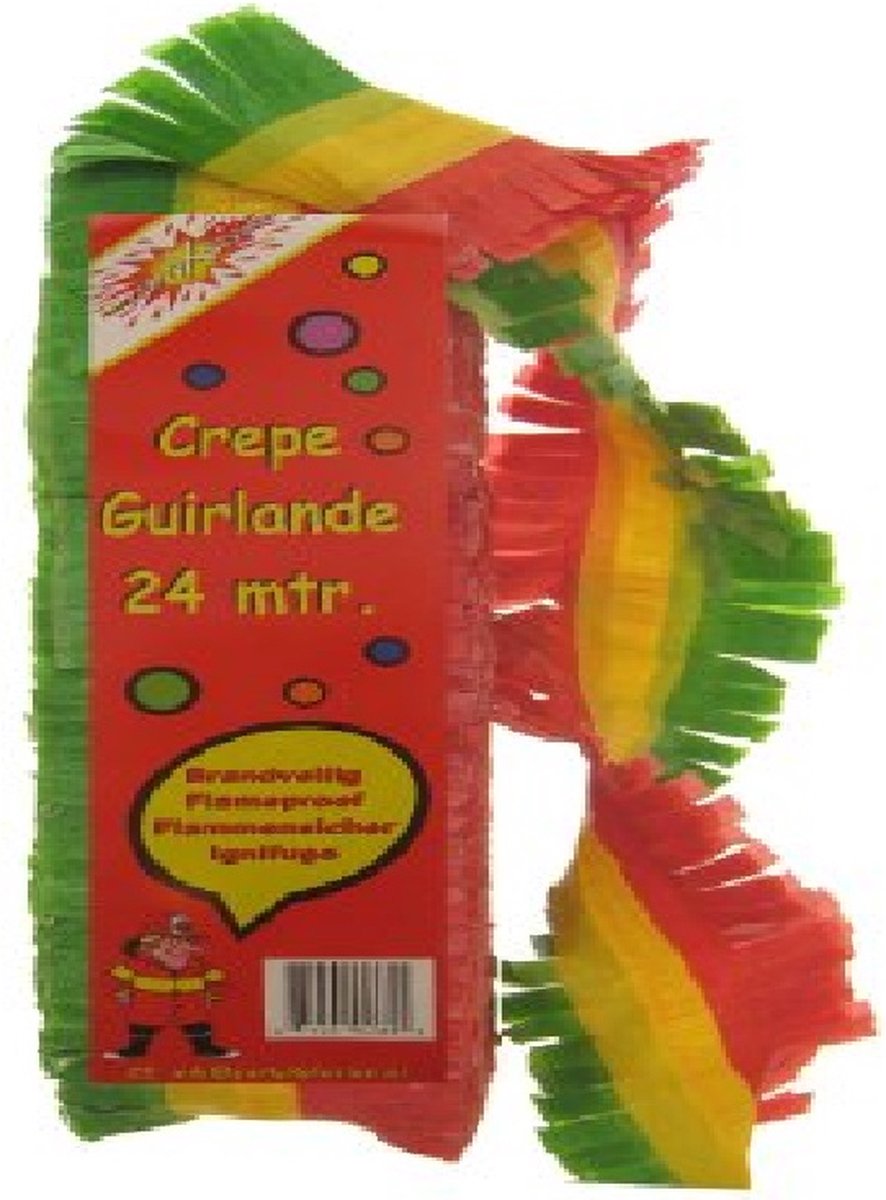 6x Crepe guirlande brandveilig rood/geel/groen 24 meter - carnaval versiering decoratie thema feest festival optocht rood geel groen cafe