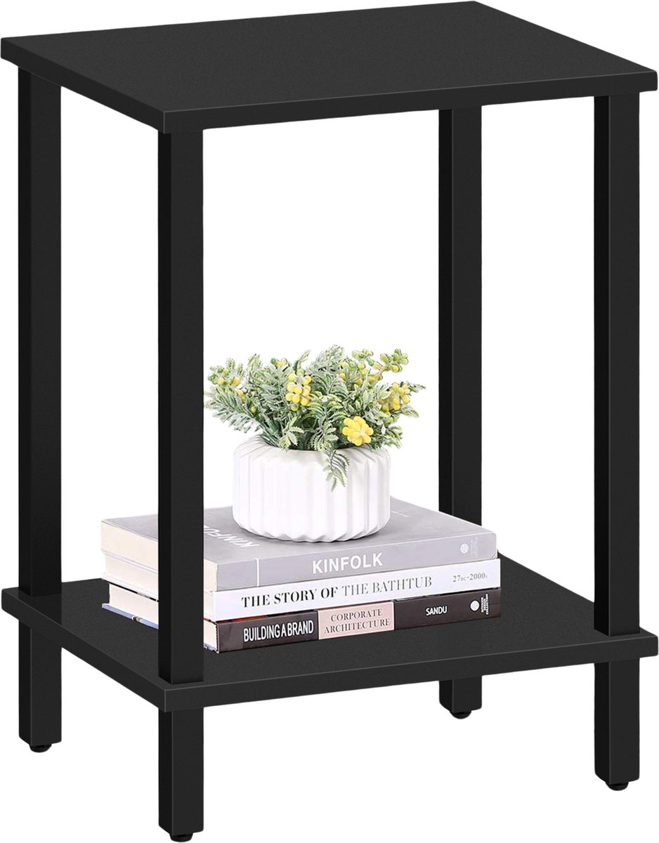 ACAZA Bijzettafel - Tafeltje - Zwart - 38 x 30 x 55 cm (L x B x H) - Nachtkastje - Tafel Industrieel - Banktafel - Bijzettafels - Bijzettafel zwart - Bijzettafel hout - Houten Bijzettafel