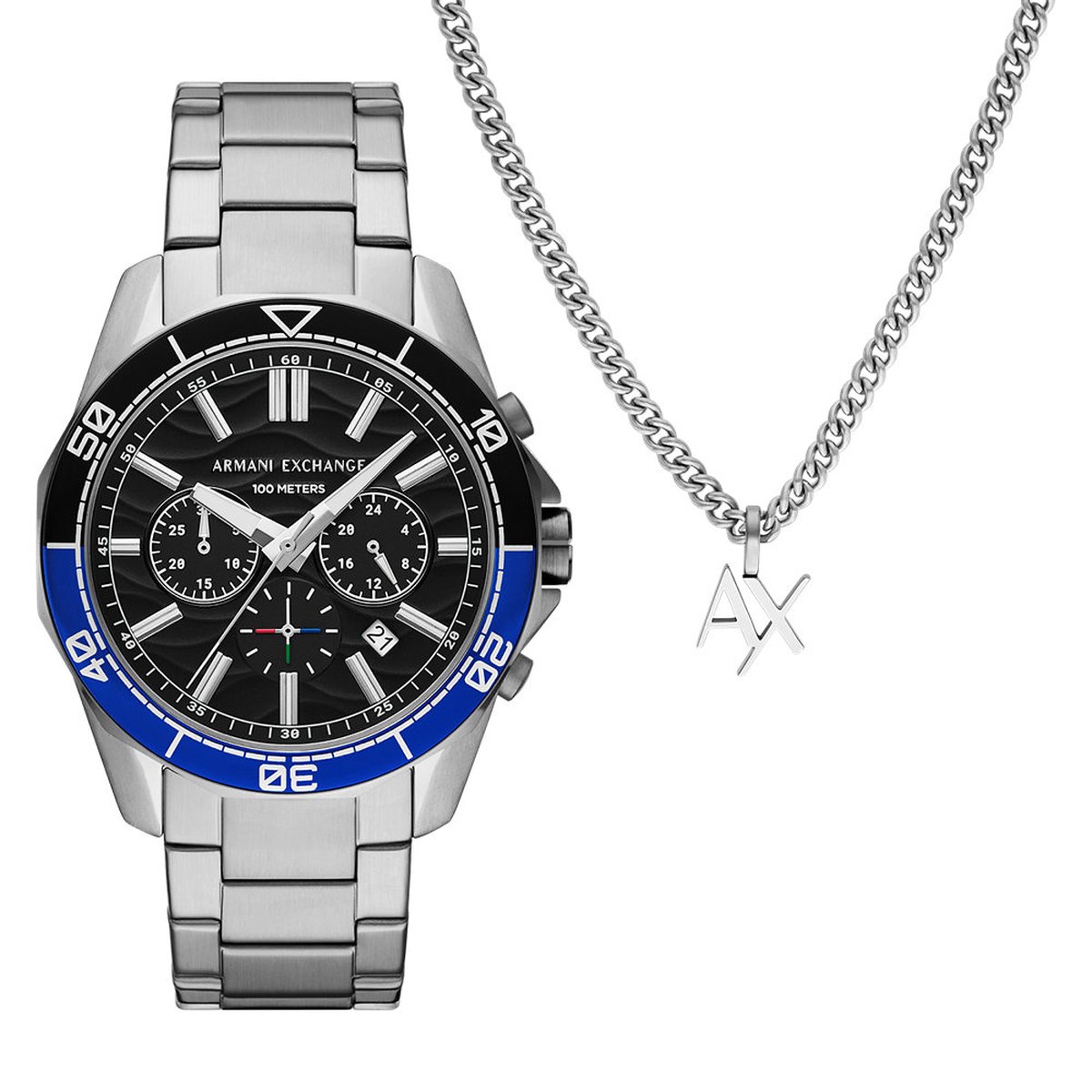 Armani Exchange Heren Horloge geschenkset 44 - Zilverkleurig