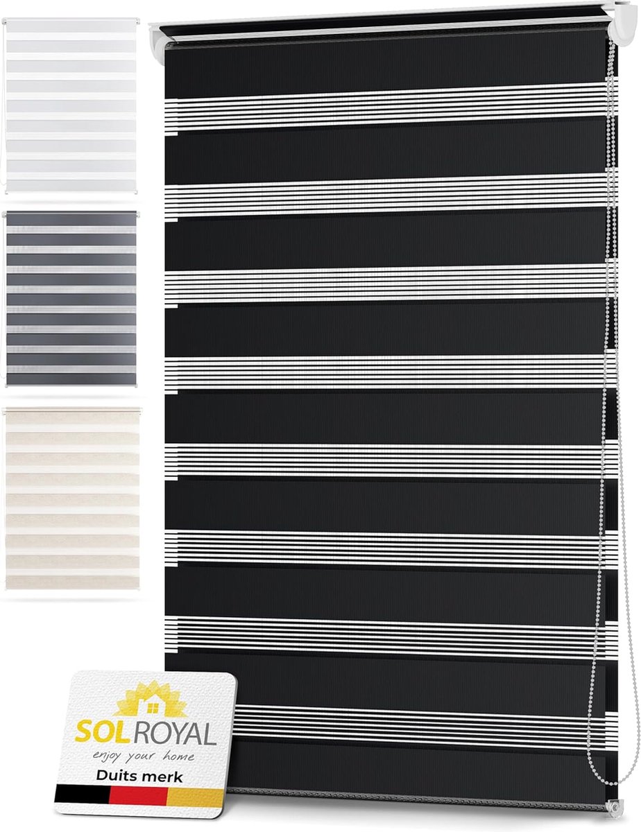 Sol Royal DL2 â€“ Rolgordijn Lichtdoorlatend 65x150 cm Zwart â€“ Duo Rolgordijn zonder Boren â€“ Klembevestiging