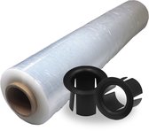 Wikkelfolie bundel met dispenser - 50cm x 300 meter stretchfolie - Transparant - 1 rol rekfolie met 2 kunststof doppen voor handwikkelfolie - DULA