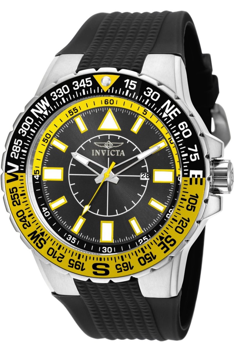 Invicta Aviator 19267 Heren Horloge - Waterdicht - Analoog - Quartz Uurwerk - Roestvrij Staal met zwarte Wijzerplaat - 52mm