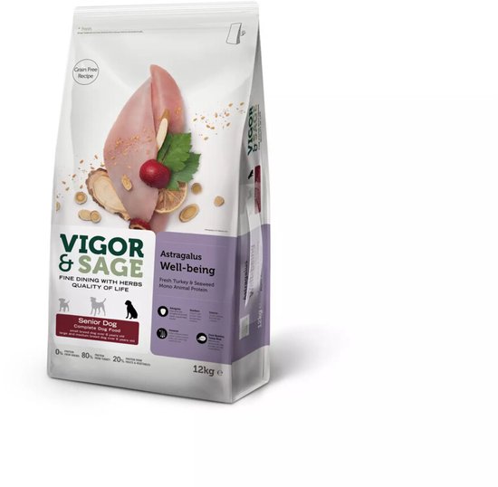 Vigor & Sage Hondenvoer Senior Well-Being Astragalus 12 kg