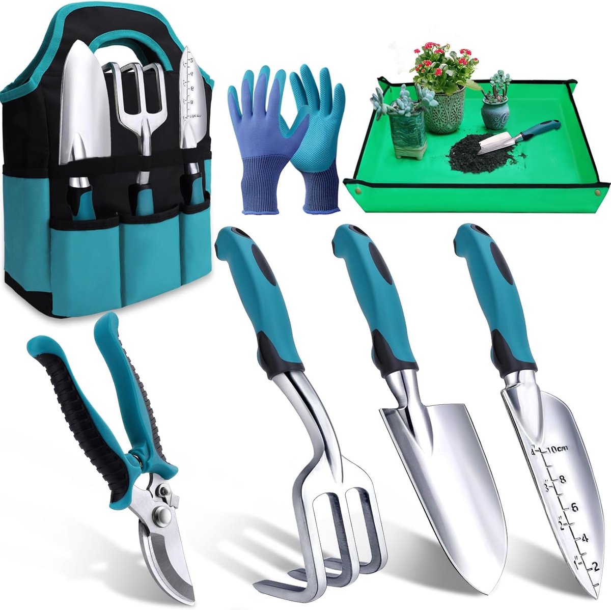 Candala Tuingereedschapset, 7-delig tuingereedschap, roestbestendig tuingereedschap met duurzame opbergtas, ergonomisch antislip handvat, ideaal tuincadeau voor dames en heren
