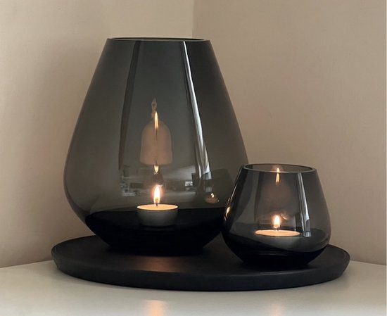 Glazen vazen Combi Deal - Smokey vazen - 2 stuks - Windlichten - Black Smoked
