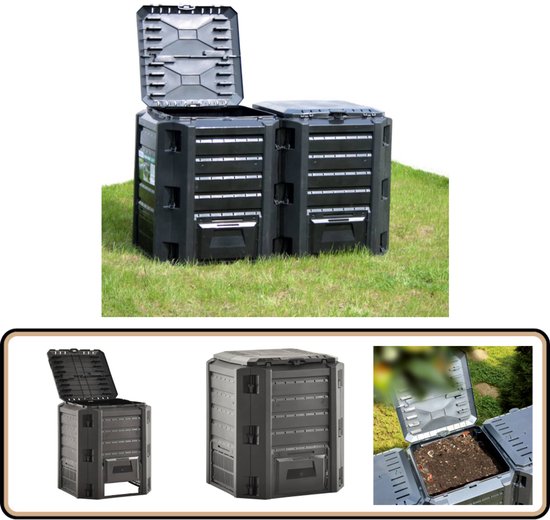 vidaXL Poubelle à compost 380 L Zwart - Solution de jardin durable Poubelle à compost - Compostage - Jardin vert - Compost organique - Restes alimentaires - Déchets de jardin - Espace extérieur - Respectueux de l'environnement - Durable