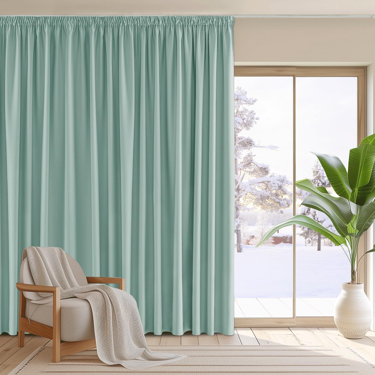 Unyqoos ® Extra Brede Groene Thermische Gordijnen met Plooiband voor Woonkamer Ruimteverdeling zomergroen