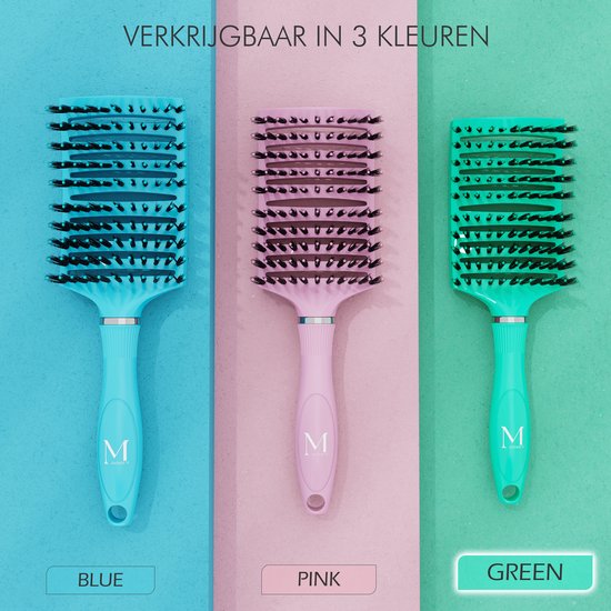 Brosse à cheveux perméable à Ventilation incurvée Moonie's - Brosse à cheveux démêlante - Vert - Brosse démêlante - Brosse ventilée incurvée - Vert