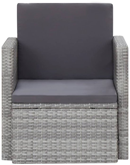 Tuinstoel met kussens poly rattan grijs