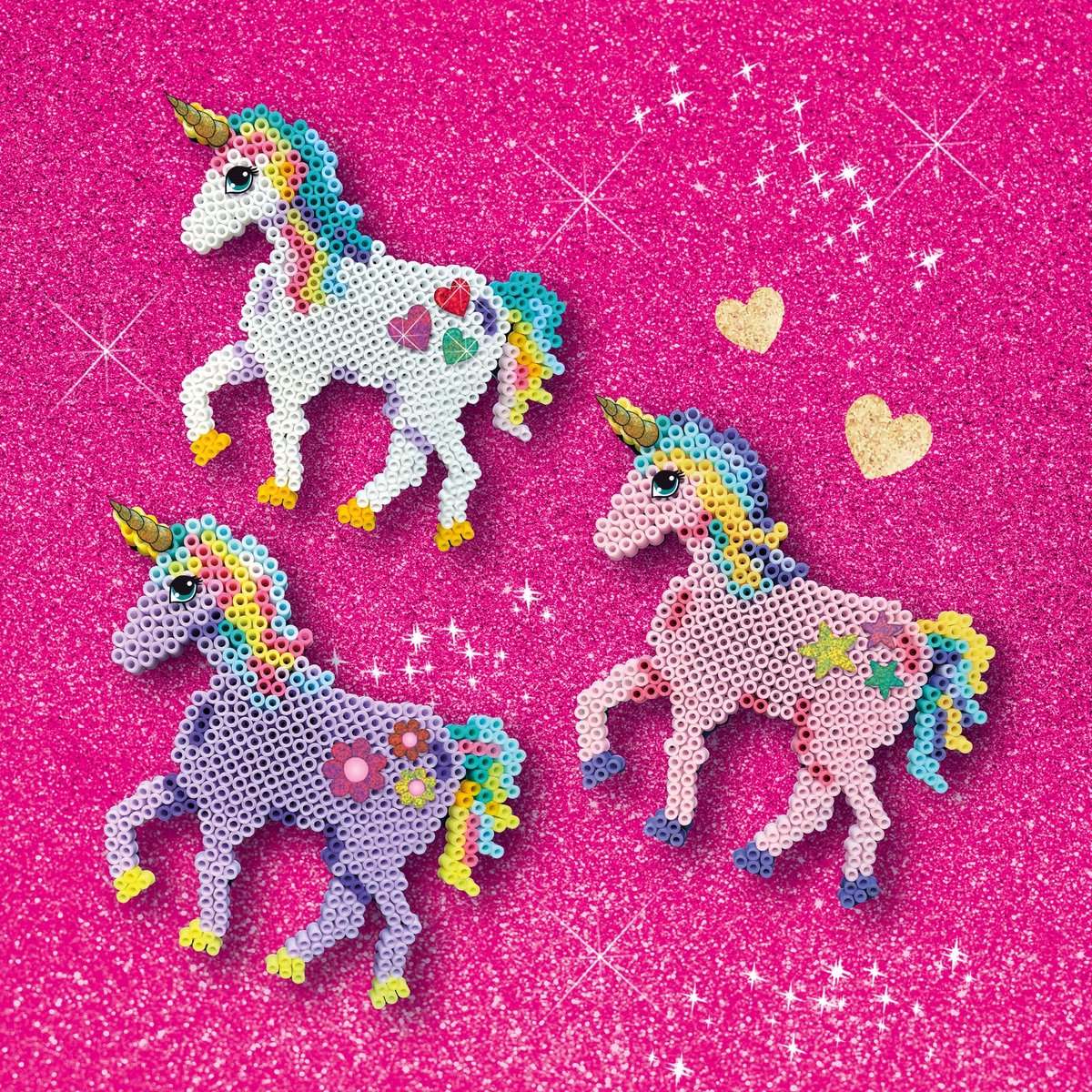 SES Creative - Unicorn - Strijkkralen - Knutselen Meisjes - Strijkkralen in Verschillende Kleuren met Glitter Stickers - Vanaf 5 Jaar — afbeelding 3