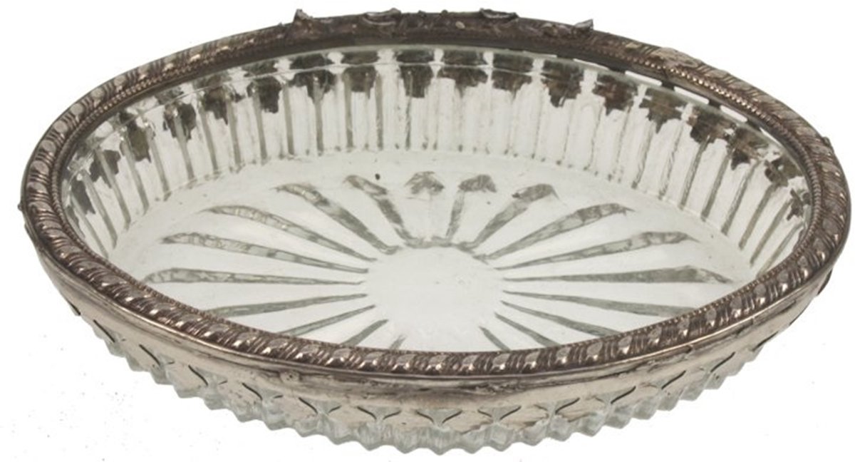 Soap Dish oval glass and silvered edge 12x8x2cm