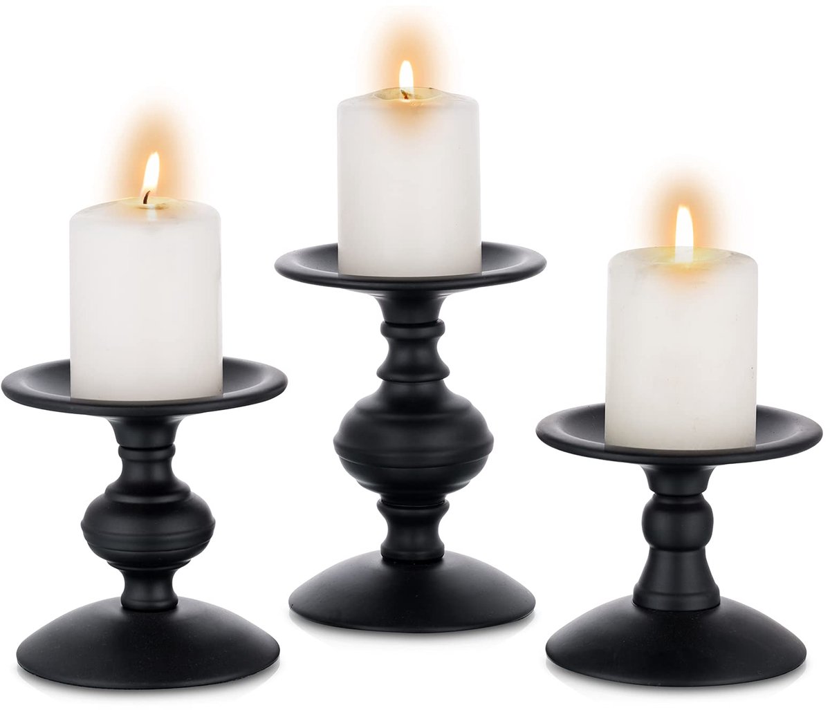 Unyqoos ® Elegante Set van Drie Zwarte Metalen Kandelaars voor Stompkaarsen in Retro Stijl