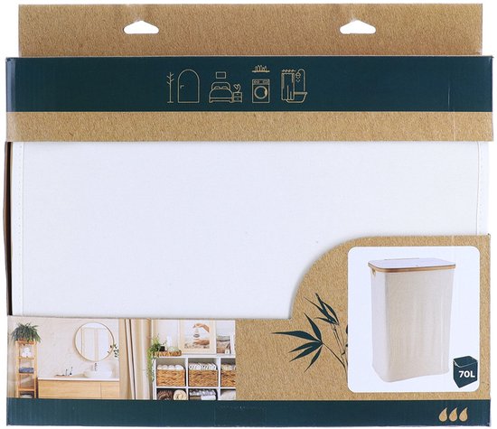 Panier à linge Tendance avec couvercle - bois de bambou - 70L - blanc naturel - 60 x 40 x 30 cm - tri du linge