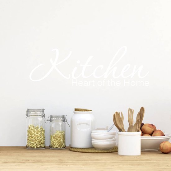 Muursticker Kitchen Heart Of The Home - Argent - 80 x 27 cm - Textes anglais de cuisine - Muursticker4Sale