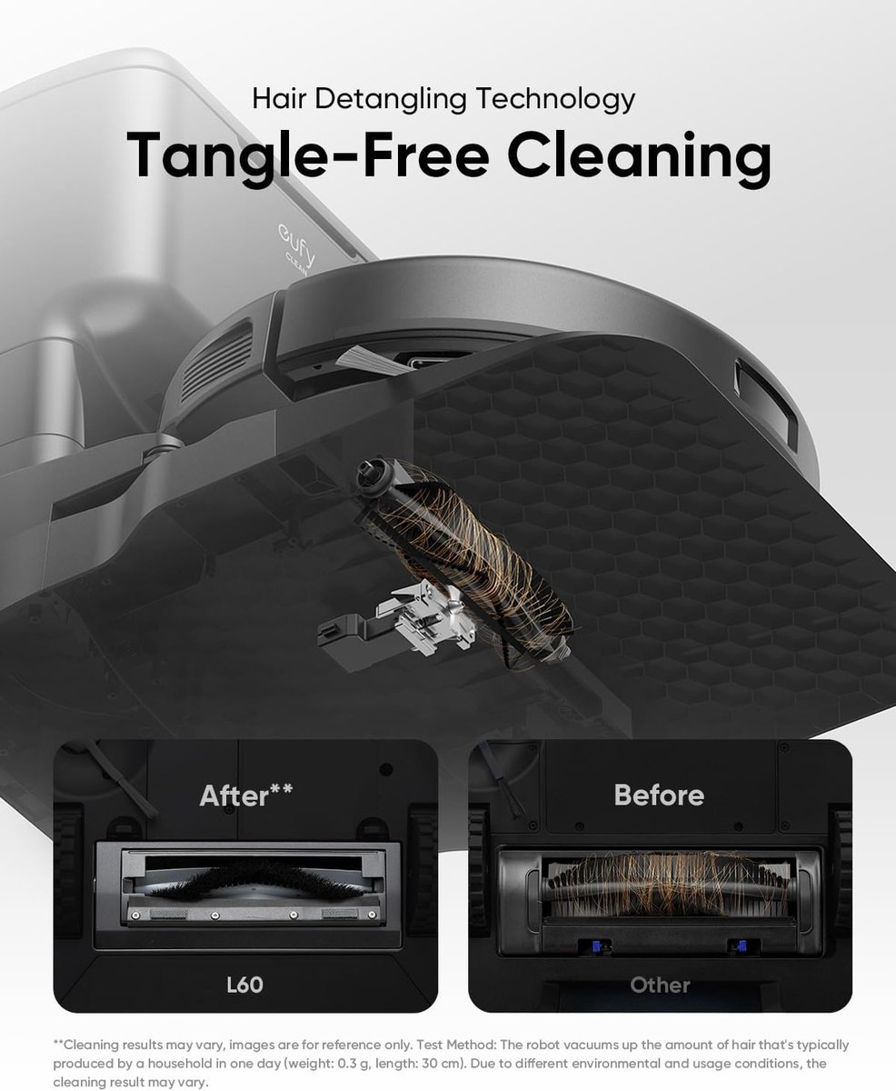 Afbeelding 3 van eufy Clean L60 Robot Vacuum Cleaner met Self-Empty Station en Vervangingssets , Ultra Strong 5,000Pa Suction, iPath Laser Navigation, For Deep Floor Cleaning, Ideal for Hair, Hard Floors