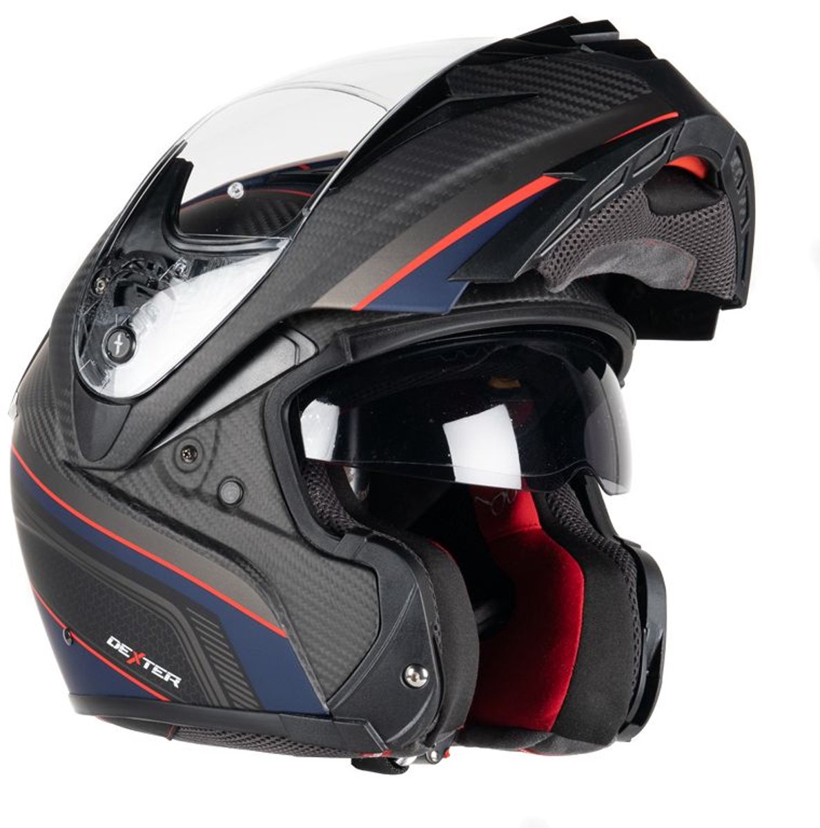 Motor Modulaire Helm ADRON CARBON STICKER MAT 22,06 Mat koolstofblauw/rood S van MOTOBLOUZ