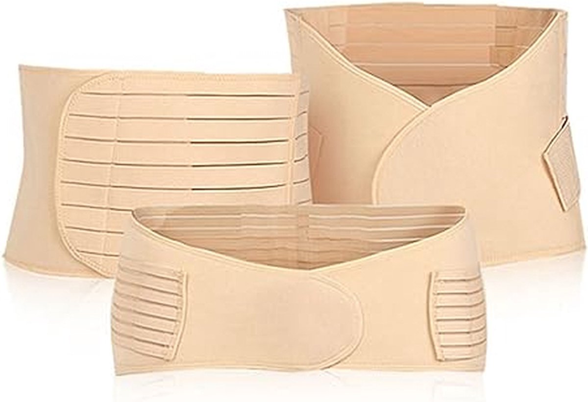 3-in-1 postpartum riem voor dames, recovery buik/taille/bekkenriem, hoge elastische postnatal buikband na de geboorte de pijn verlichten, ondersteuning herstel heupriem, Beige, L