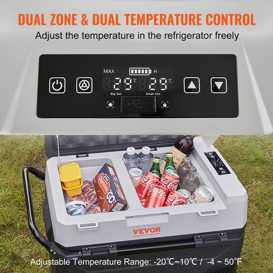 VEVOR Auto Koelkast Camping Koelkast 53 L Koelbox Koelkast Boot 12/24 V Verrijdbare Elektrische Vriezer 2 In 1 Dubbele Zone Autokoelkastcompressor van Merkloos — afbeelding 3