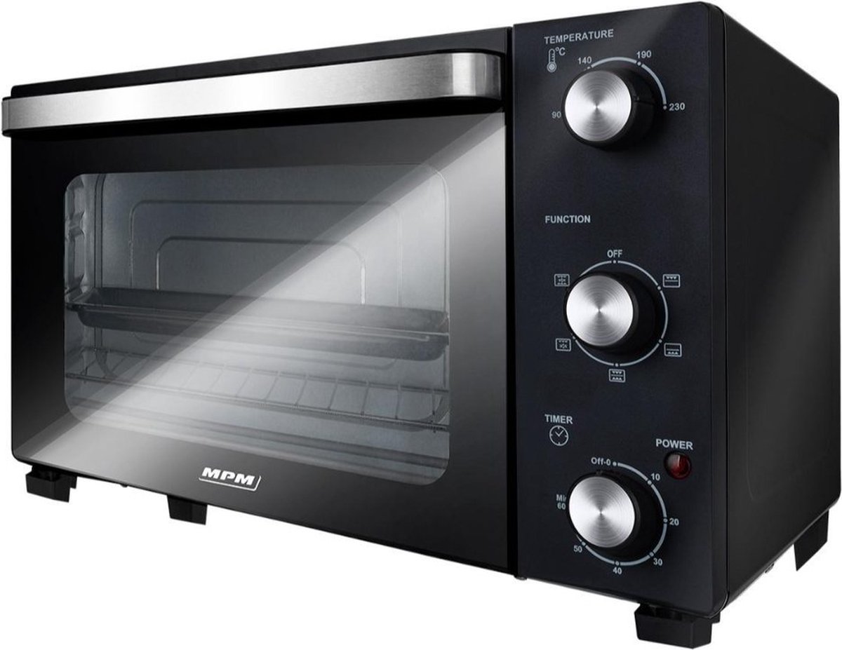MPM Vrijstaande Elektrische Oven 22 Liter - Hete Lucht - Mini Oven - Timer - 230°C - 1300W - Zwart
