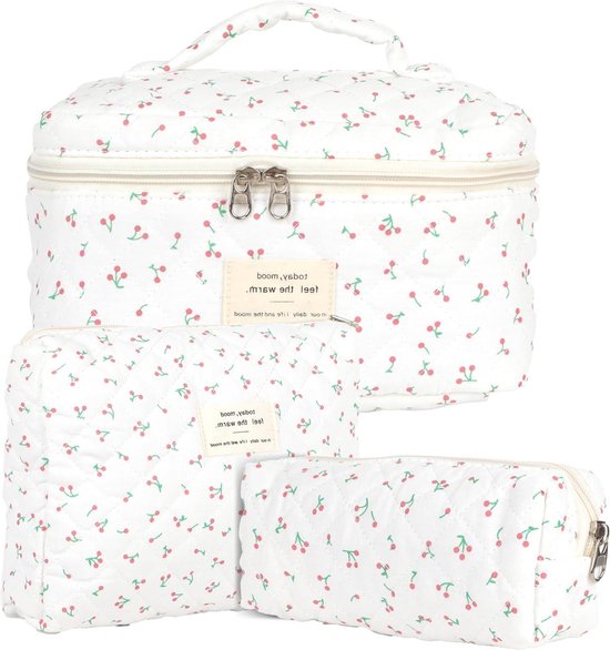 Lot De 3 Sacs De Toilette / Trousse De Maquillage Matelassés En Coton Indien - 7x7x4 Pouces - Neufs