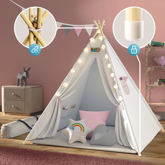 Spielwerk Speeltent - LED 3 Kussens Spanschroef 130x130x160cm - Roze van Spielwerk — afbeelding 5