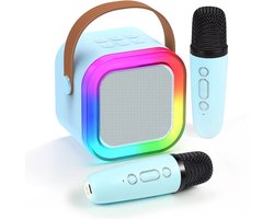 Klikkopers® - StemTovenaar Karaoke Set - Karaoke Machine met 2 Draadloze Microfoons - Voor Volwassenen en Kinderen - Bluetooth - LED - Blauw - Bluetooth Speaker - Karaoke machine
