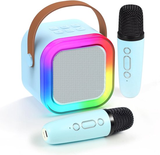 Klikkopers® - StemTovenaar Karaoke Set - Karaoke Machine met 2 Draadloze Microfoons - Voor Volwassenen en Kinderen - Bluetooth - LED - Blauw - Bluetooth Speaker - Karaoke machine