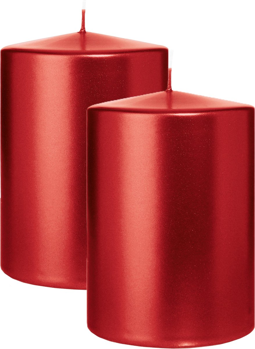 Wiedemann Cilinderkaars/stompkaars groot - 2x - metallic rood - 15 x 10 cm - 113 branduren - zuilkaarsen Donkerrood