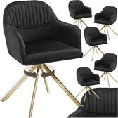 tectake® Fluwelen draaistoel - Bureaustoel - Eetkamerstoel met armleuningen - Fluwelen bureaustoel, keukenstoel, woonkamerstoel - 56 x 59 x 81 cm - Set van 6 - Zwart/goud