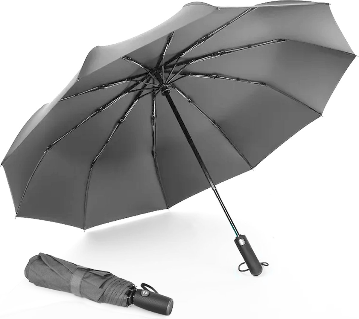 Bol.com K&L Stormparaplu Opvouwbaar - Stormbestendig tot 100km/u - Automatisch Uitklapbaar Paraplu - Incl. Beschermhoes - Grijs aanbieding