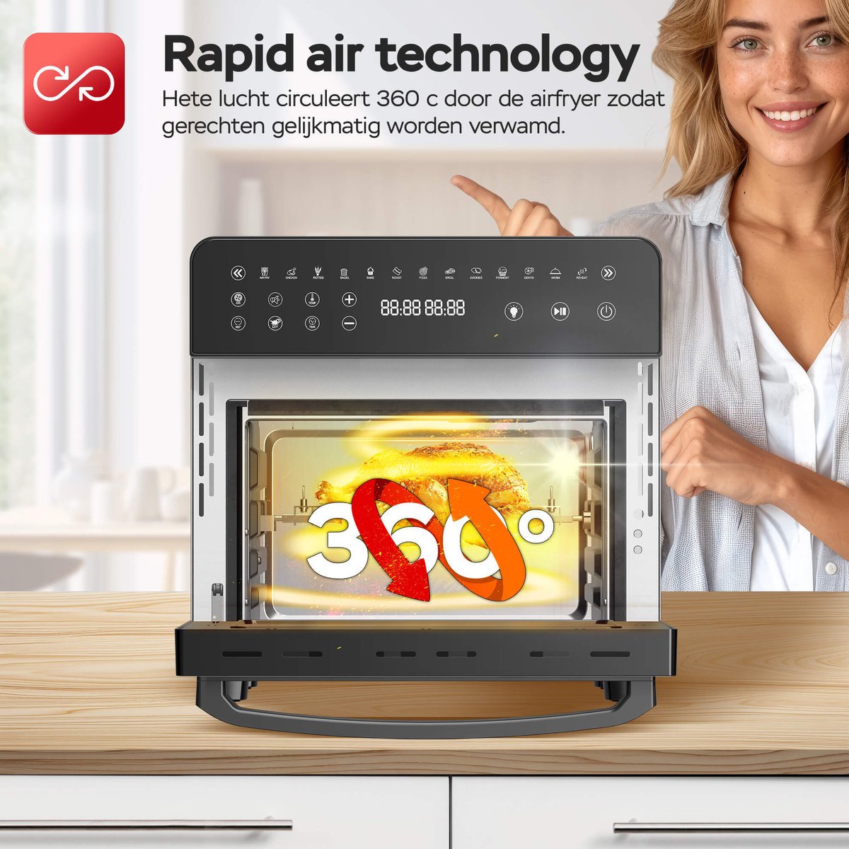 TurboTronic AFO14 Airfryer XXL en Vrijstaande Oven - Insclusief Draaispit - Mini Oven - Zwart — afbeelding 6