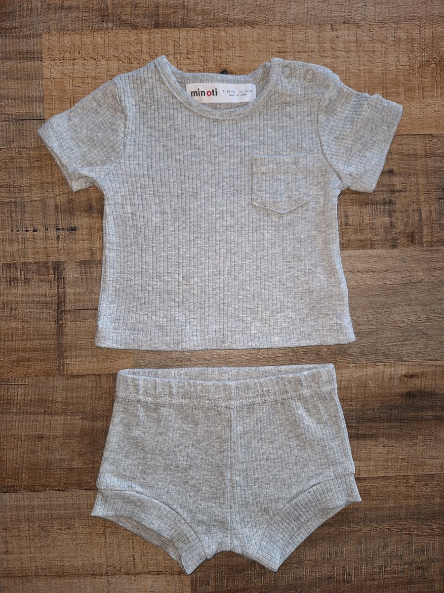 Minoti - rib setje - grijs - summer set - newborn - maat 50