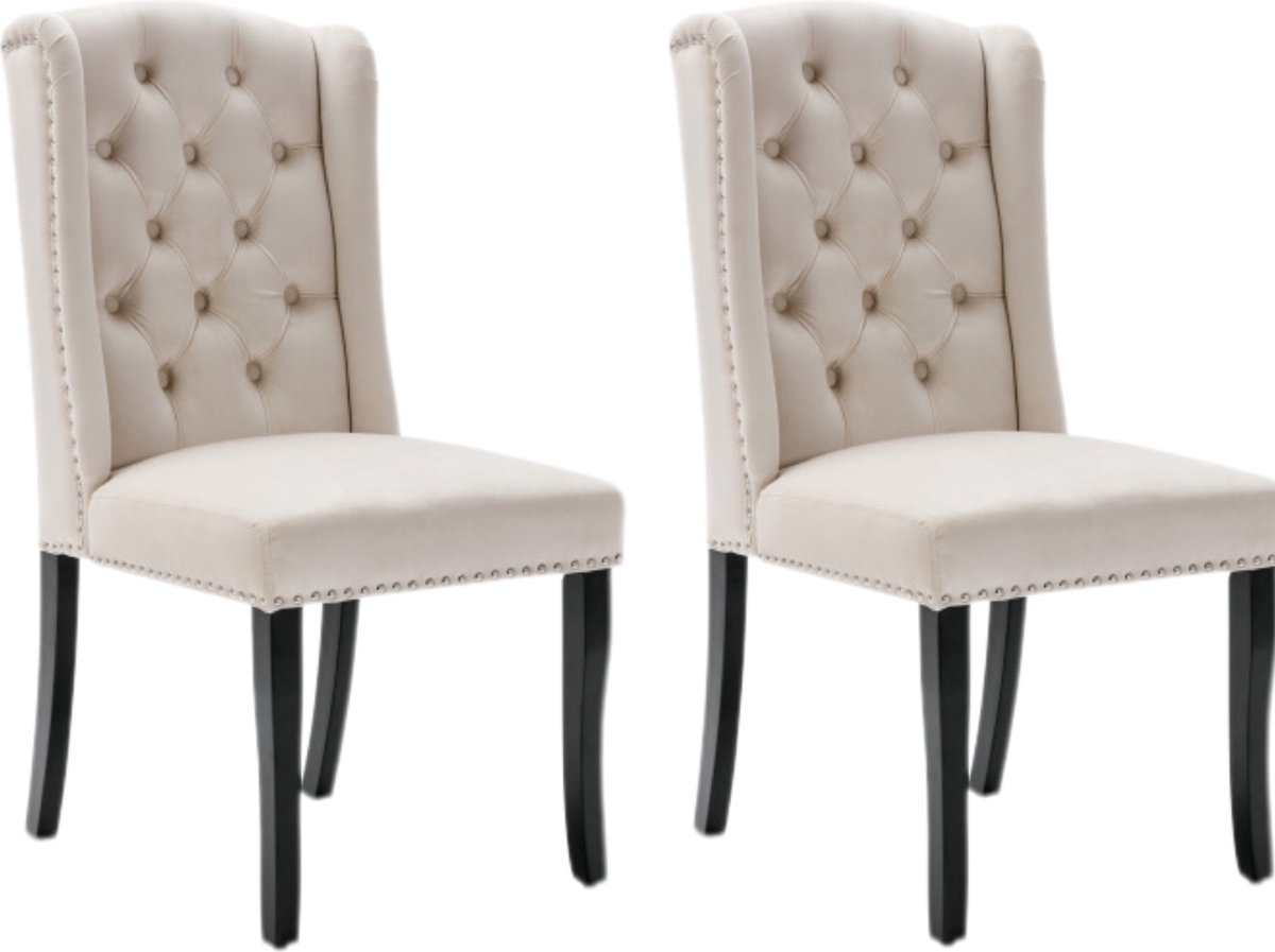 Gotagee Fluwelen eetkamerstoelen set van 2 met eikenhouten poten, knopen, chromen kloppers en spijkerkopafwerking Slaapkamerstoel Keukenstoel Woonkamer Lounge Vrijetijdsstoel,